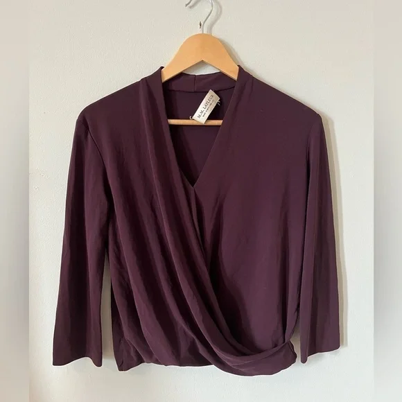 MM Lafleur The Deneuve Blackberry V Neck Crossover Top Knit Crêpe Stretch Small - Picture 6 of 8